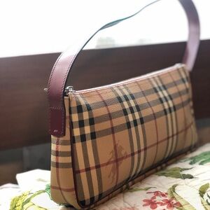 Designer Plaid Shoulder Bag in Beige and Burgundy